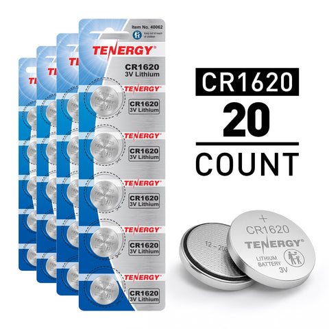Tenergy CR1620 3V Lithium Button Cells, 20pcs (4 x Cards) (90745)