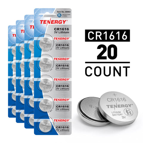 Tenergy CR1616 3V Lithium Button Cells, 20pcs (4 x Cards) (90746)