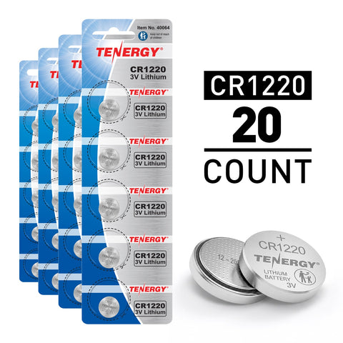 Tenergy CR1220 3V Lithium Button Cells, 20pcs (4 x Cards) (90747)