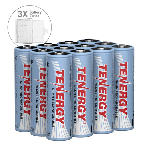 Combo: 12 pcs Tenergy AA 2500mAh NiMH Rechargeable Batteries + (91110)