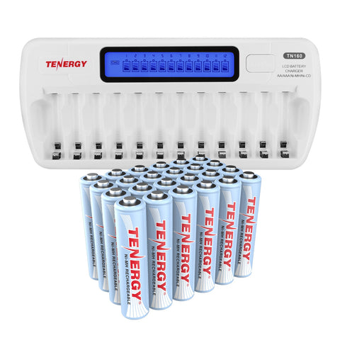 Combo: TN160 12-Bay AA/AAA NiMH/NiCd LCD Charger + 24 AAA (91147)