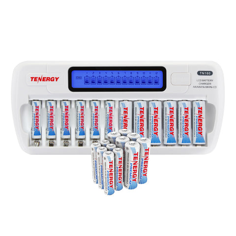 Combo: TN160 12-Bay AA/AAA NiMH/NiCd LCD Charger + 12 AA & 12 (91149)