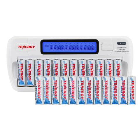 Combo: TN160 12-Bay AA/AAA NiMH/NiCd LCD Charger + 24 AA (91150)