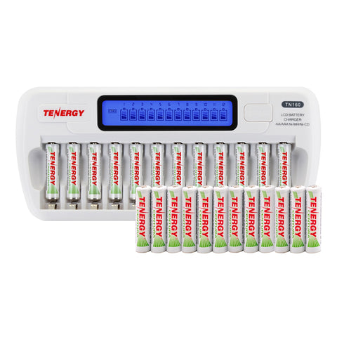 Combo: TN160 12-Bay AA/AAA NiMH/NiCd LCD Charger + 24 Pack (91155)