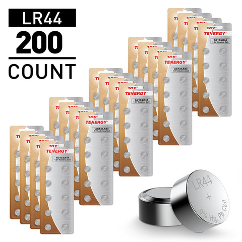 Tenergy AG13 / LR44 1.5V Alkaline Button Cells, 200pcs (20 x (91178)