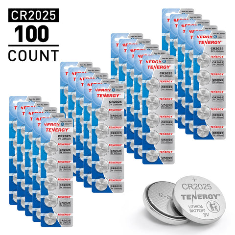 Tenergy CR2025 3V Lithium Button Cells, 100pcs (20 x Cards) (91180)