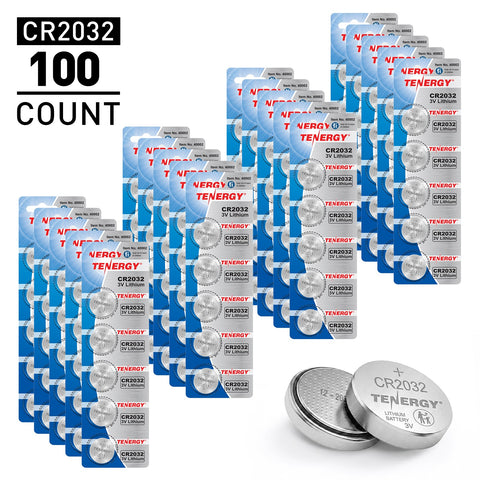 Tenergy CR2032 3V Lithium Button Cells, 100pcs (20 x Cards) (91182)