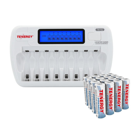 Combo: TN162 8-Bay Smart AA/AAA NiMH/NiCd Charger + 16 AA (96042)