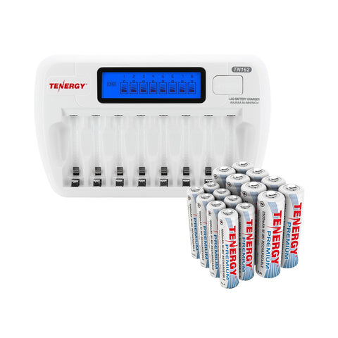 Combo: TN162 8-Bay Smart AA/AAA NiMH/NiCd Charger + 8 AA and 8 (96043)