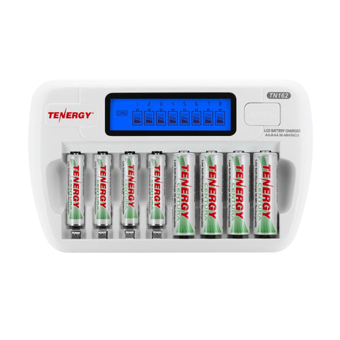 Combo: TN162 8-Bay Smart AA/AAA NiMH/NiCd Charger + 4 AA and 4 (96044)