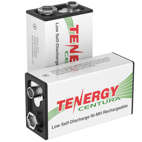 2 Pack Tenergy Centura NiMH 9V 200mAh Rechargeable Batteries (96193)