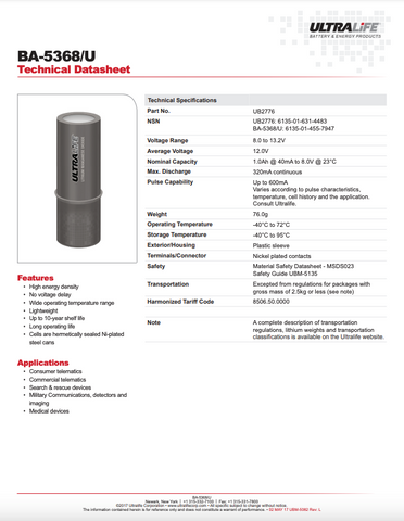 Reference Ba 368 Ultralife BA-5368/U - UB2776 Battery (Case of 200) – RocketDistributing.com