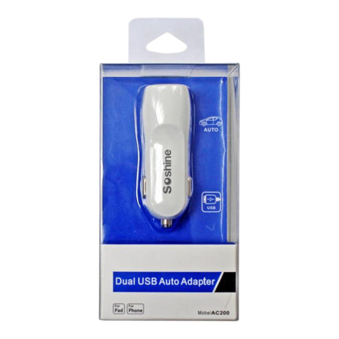 Soshine AC200 Dual USB Car Charger – 10W Fast Charging for Apple & Android