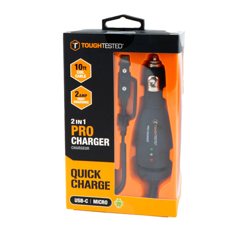 Tough Tested 2-in-1 Quick Charge Pro Car Charger – USB-C/Micro