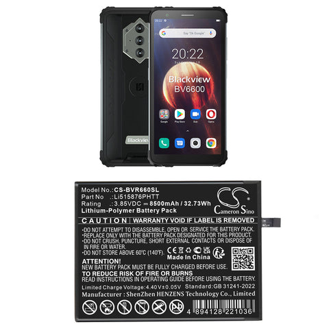 BlackView BV6600 Battery 3.85V 8500mAh - Compatible Replacement