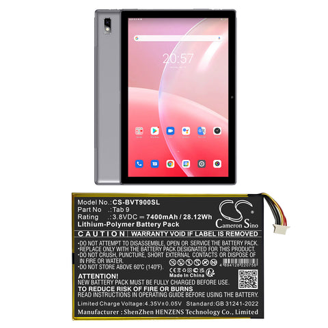 BlackView Tab 9 10.1Inch Battery 3.8V 7400mAh Li-Polymer - Compatible Replacement