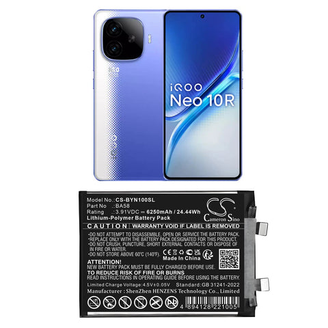 Vivo iQOO Neo 10R 5G Battery 3.91V 6250mAh - Compatible Replacement