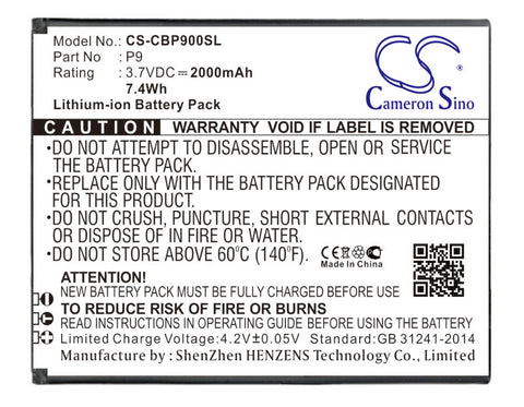 Cubot P9 Battery 3.7V 2000mAh - Compatible Replacement