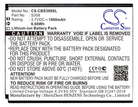 Cubot S308 Battery 3.7V 1800mAh - Compatible Replacement