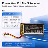 DJI Mic 3 Wireless Microphone Receiver Battery 3.7V 200mAh - Compatible Replacement