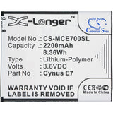 Mobistel Cynus E7 Battery 3.8V 2200mAh - Compatible Replacement