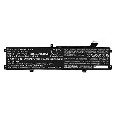 MSI Vector 16 HX AI A2XWIG-1453JP Battery 15.4V 5800mAh - Compatible Replacement