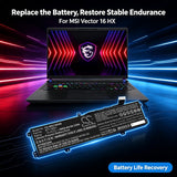 MSI Vector 16 HX AI A2XWIG-1453JP Battery 15.4V 5800mAh - Compatible Replacement