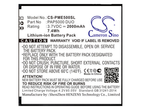 Prestigio 5000 Duo Battery 3.7V 2000mAh Li-Ion - Compatible Replacement