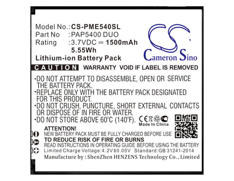 Prestigio 5400 Duo Battery 3.7V 1500mAh Li-Ion - Compatible Replacement