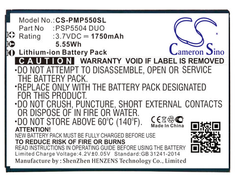 Prestigio MultiPhone 5504 DUO Battery 3.7V 1750mAh Li-Ion - Compatible Replacement