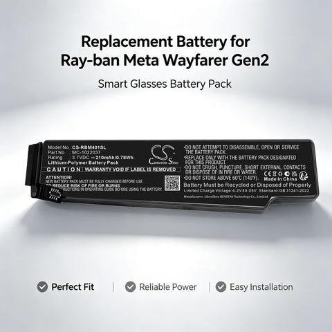 Ray-ban MC-1022037 Battery 3.7V 210mAh Li-Polymer - Compatible Replacement