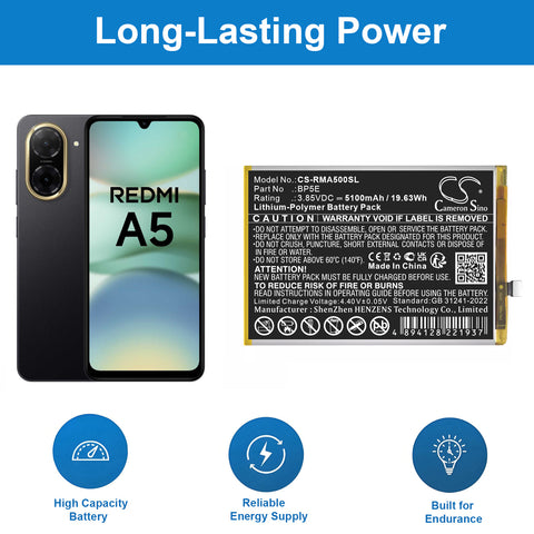 Redmi A5 4G Battery 3.85V 5100mAh Li-Polymer - Compatible Replacement