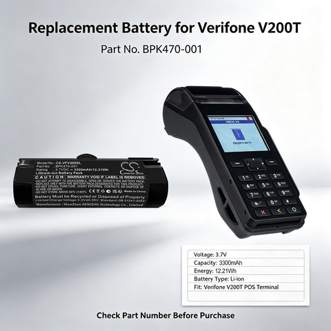Verifone V200T Battery 3.7V 3300mAh - Compatible Replacement