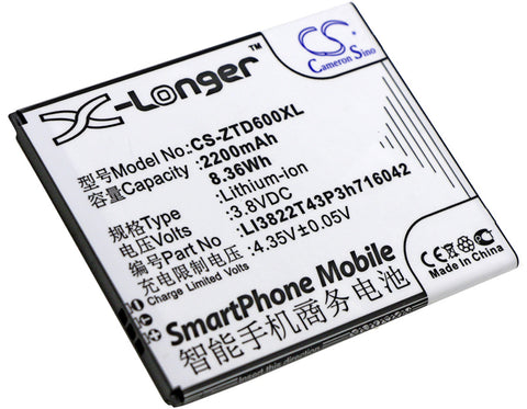 ZTE D6 Dual SIM TD-LTE Battery 3.8V 2200mAh - Compatible Replacement