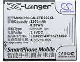 ZTE D6 Dual SIM TD-LTE Battery 3.8V 2200mAh - Compatible Replacement