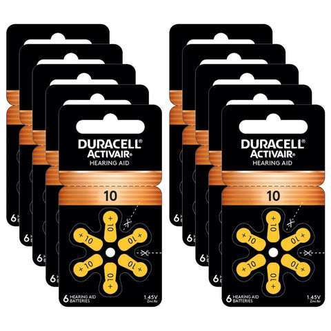 Duracell Size 10 Hearing Aid Batteries - DA10B6 EasyTab - 60 Battery Box