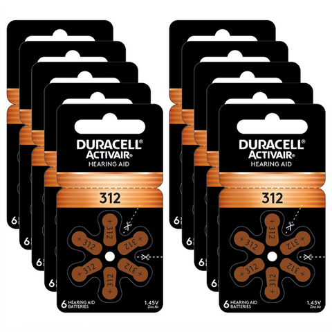 Duracell Size 312 Hearing Aid Batteries - DA312B6 EasyTab - 60 Battery Box