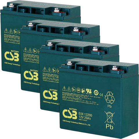 CSB EVX 12200 Battery - 12 Volt 20 Amp Hour - Recessed Nut & Bolt Terminals - 4 Pieces