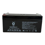 Saruna SG0632LT1 6V 3.2Ah AGM battery, label and terminal view