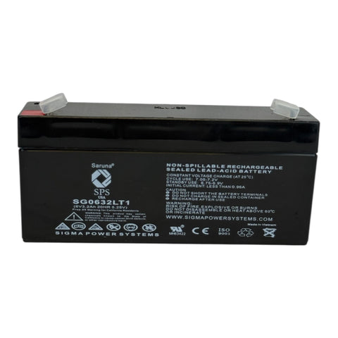 Saruna SG0632LT1 6V 3.2Ah AGM battery, label and terminal view