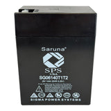 Saruna SG06140T1T2 6V 14Ah AGM battery, label and terminal view