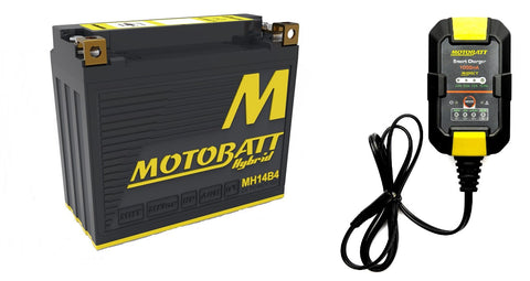 Motobatt Maintenance Charger MBRC1 with MH14B4 Hybrid Lithium Battery