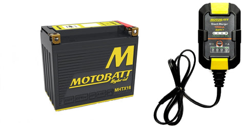 Motobatt Maintenance Charger MBRC1 with MHTX16 Hybrid Lithium Battery