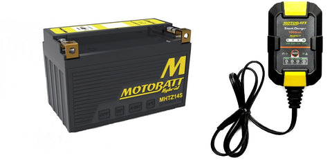 Motobatt Maintenance Charger MBRC1 with MHTZ14S Hybrid Lithium Battery