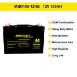 Motobatt MBD10512NB 12V AGM Deep Cycle Battery