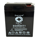 Saruna SG0685T1 6V 8.5Ah AGM battery, label and terminal view