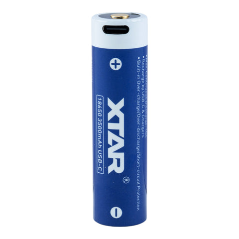 XTAR 18650 3500mAh USB-C Battery - Protected Button Top