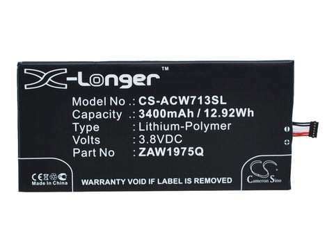 Acer A1-713 Battery 3.8V 3400mAh Li-Polymer - Compatible Replacement