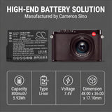 Panasonic Lumix DMC-GX8KBODY Battery 7.4V 800mAh - Compatible Replacement