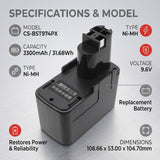 Wurth Abm 96p3 Asb 96 P2 Battery 9.6V 3300mAh - Compatible Replacement